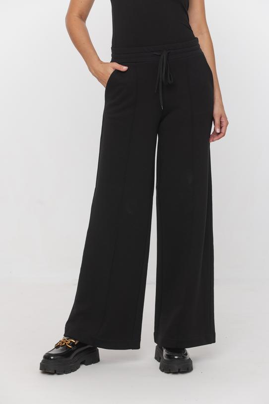 Czarne szerokie spodnie dresowe z przeszytym kantem - 1