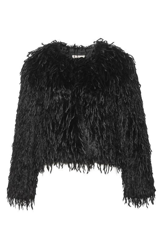 Czarne wyjściowe futerko z efektownymi frędzlami - 1