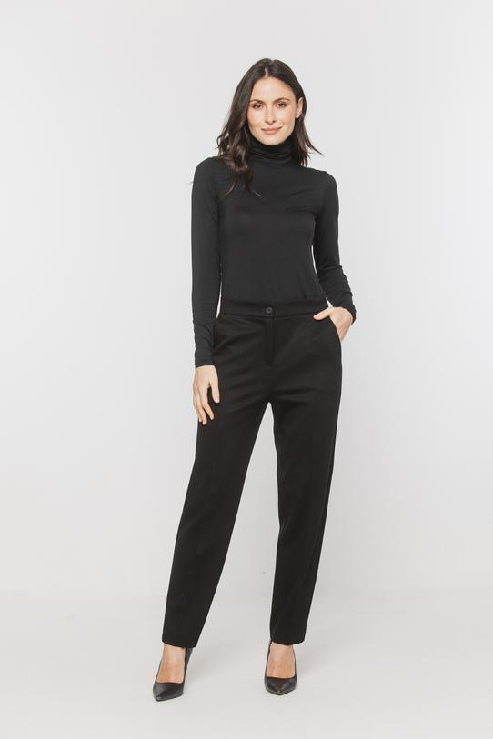 Wizualizacja Czarne zwężane spodnie w kant z dzianiny punto