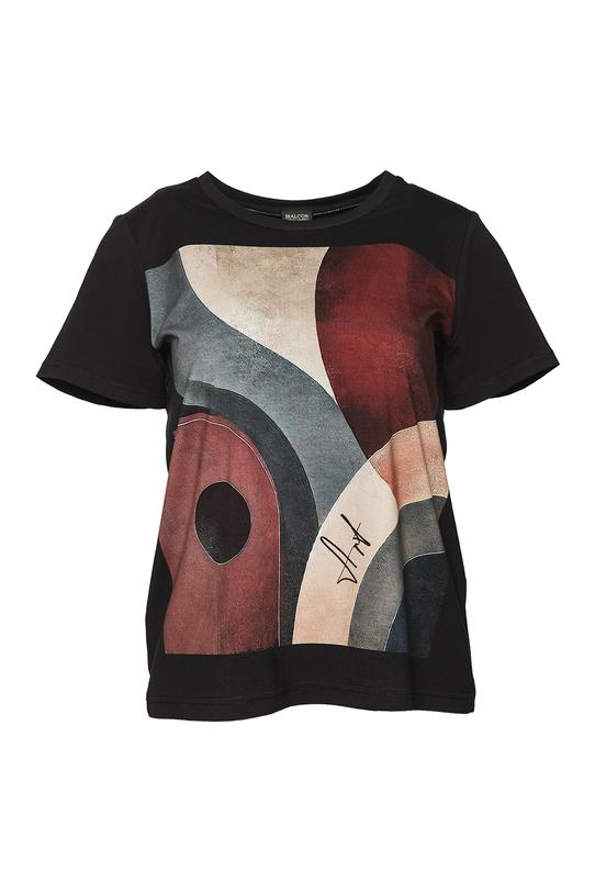 Czarny bawełniany t-shirt z nadrukiem w artystycznym stylu - 1
