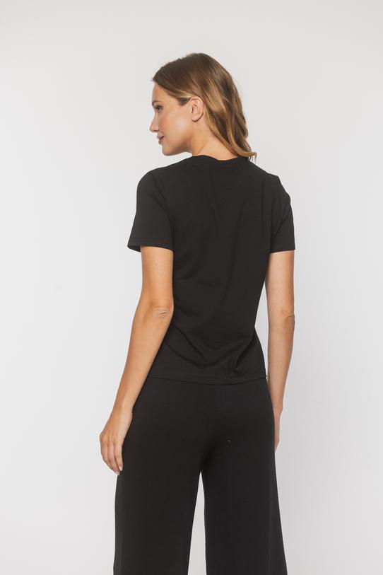 Czarny bawełniany t-shirt z ręcznie wyszywaną różą - 3
