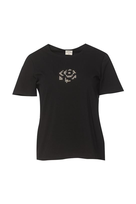 Czarny bawełniany t-shirt z ręcznie wyszywaną różą - 1