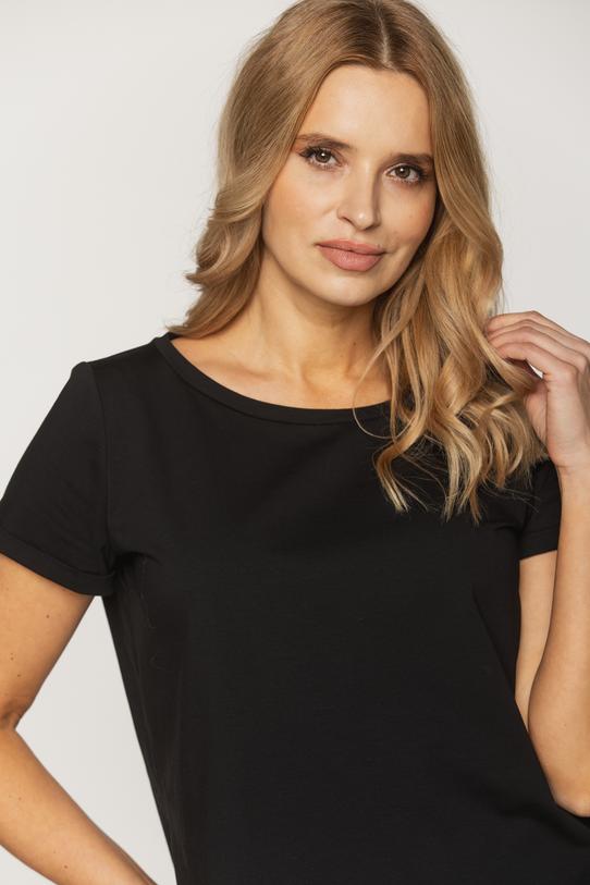 Czarny bawełniany t-shirt z wywijanym rękawem
