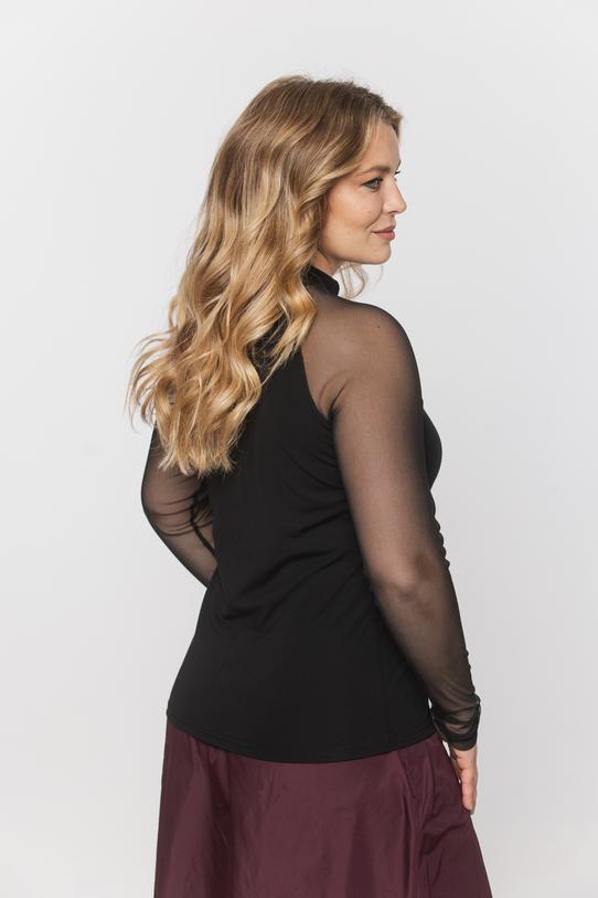 Czarny dopasowany półgolf z siateczkowymi rękawami - 5