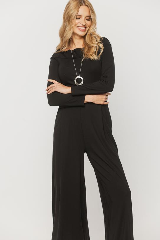Czarny dzianinowy kombinezon odsłaniający ramiona - 2