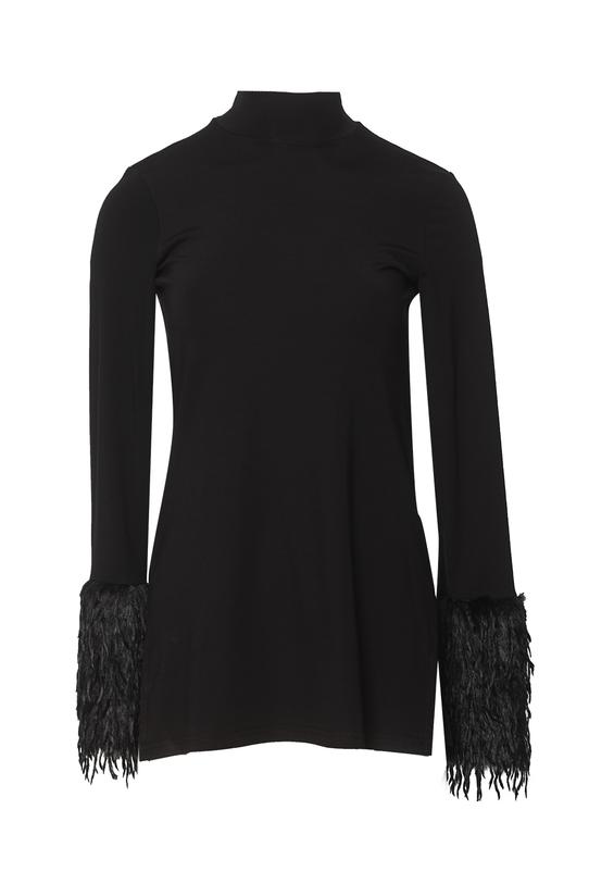 Czarny dzianinowy półgolf z futerkiem przy rękawach - 1