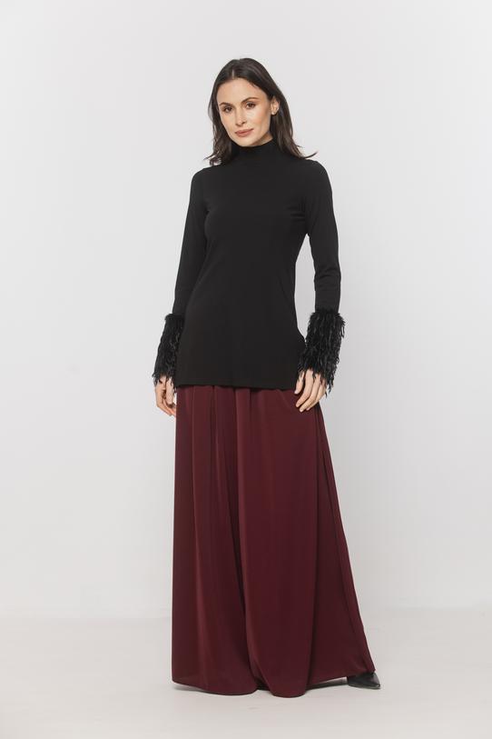 Wizualizacja Czarny dzianinowy półgolf z futerkiem przy rękawach