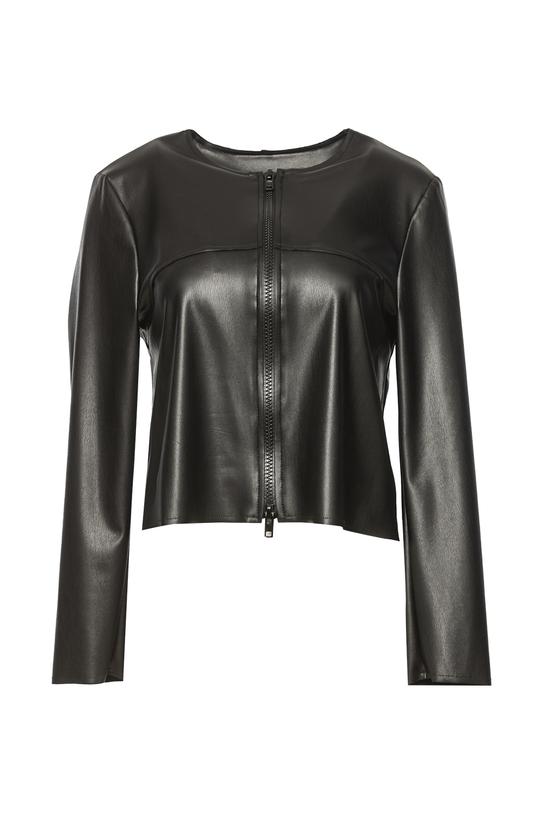 Czarny krótki żakiet z imitacji skóry zapinany na suwak - 1