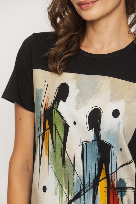 Czarny t-shirt z okrągłym dekoltem - 6