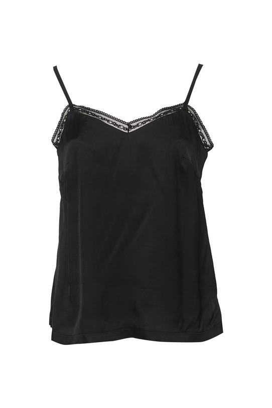 Czarny top z koronką z wiskozowej satyny - 1