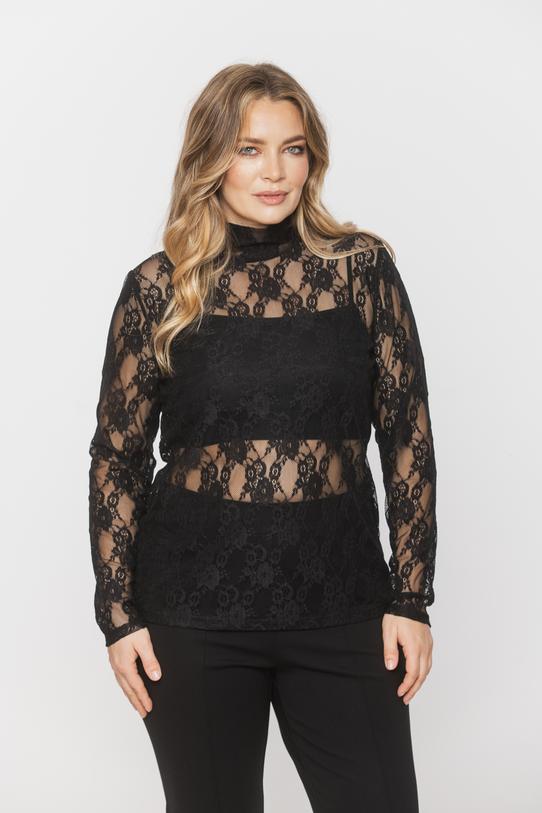 Czarny transparenty półgolf z koronki - 2