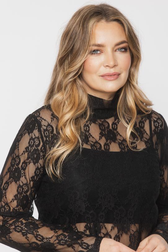 Czarny transparenty półgolf z koronki - 3