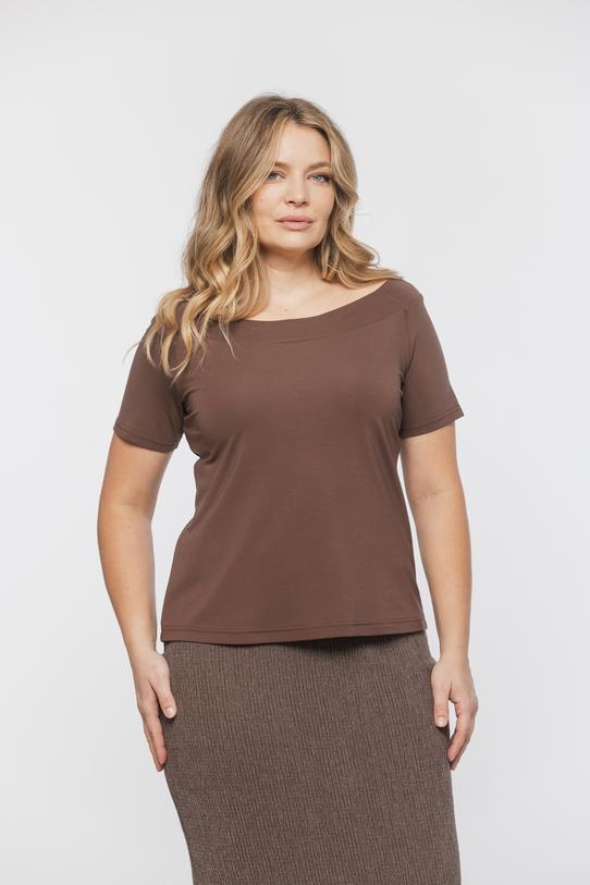 Czekoladowa bluzka z dzianiny odsłaniająca ramiona - 2