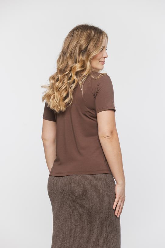 Czekoladowa bluzka z dzianiny odsłaniająca ramiona - 4