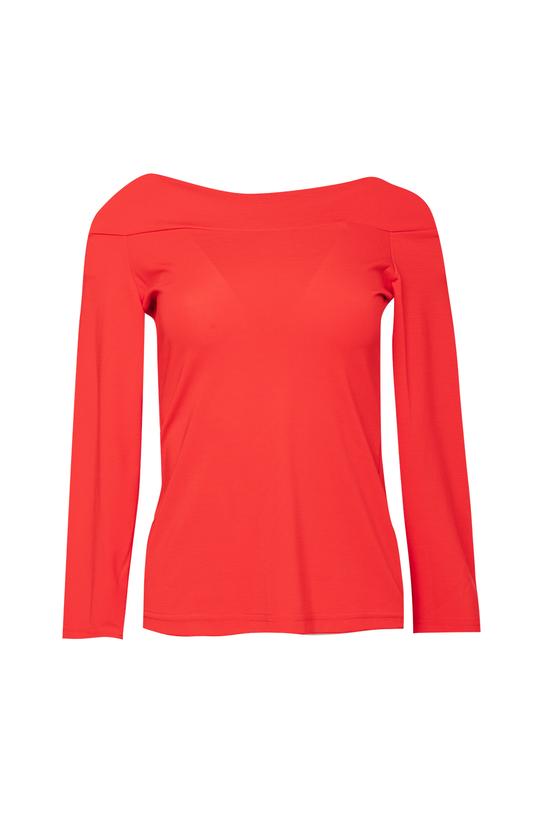 Czerwona elastyczna bluzka z dekoltem łódka - 1