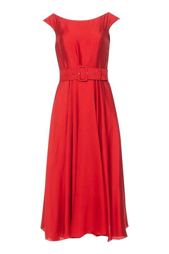 Czerwona sukienka premium z eleganckim paskiem - 1
