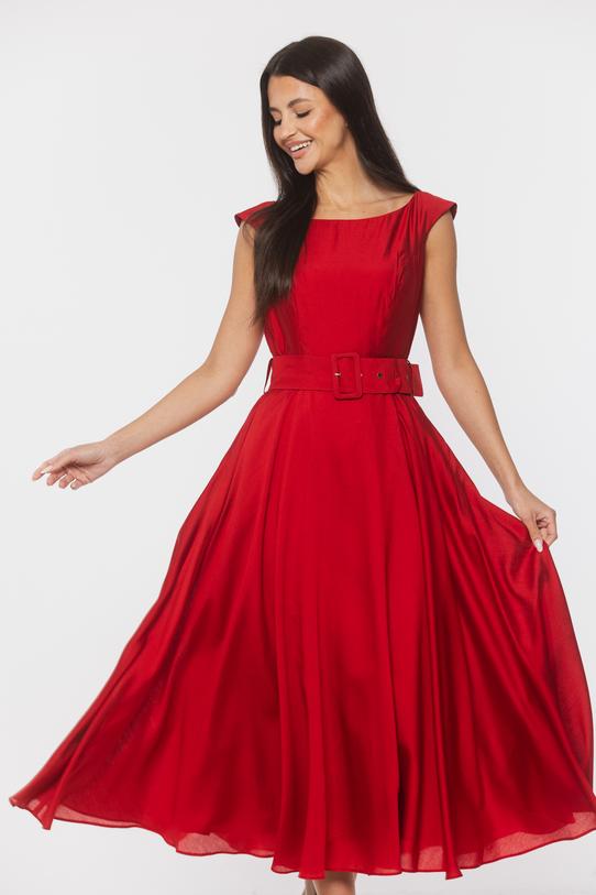 Czerwona sukienka premium z eleganckim paskiem - 2