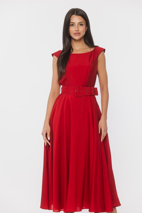 Czerwona sukienka premium z eleganckim paskiem - 3