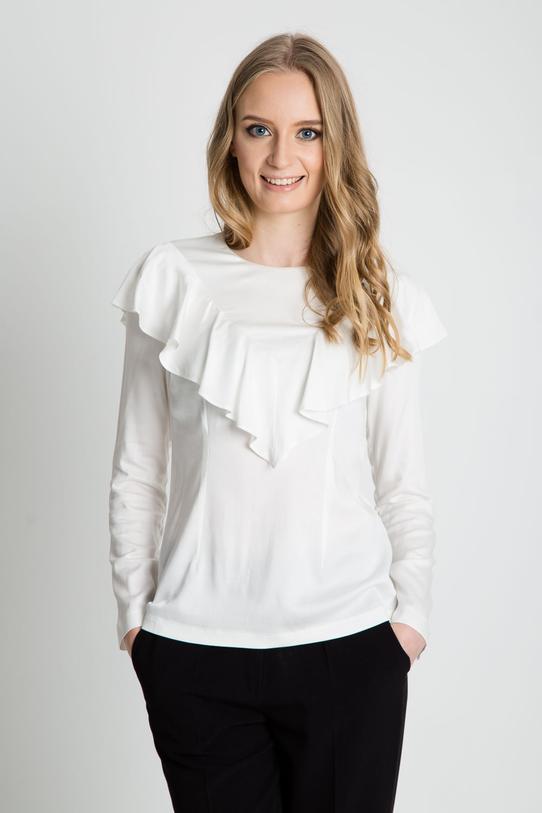 Wizualizacja Bluzka w kolorze ecru z ozdobną falbaną