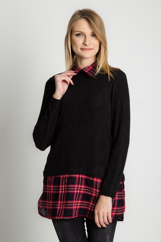 Sweter połączony z koszulą w kratę