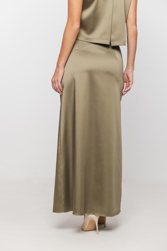 Długa oliwkowa spódnica z eleganckiej satyny - 3