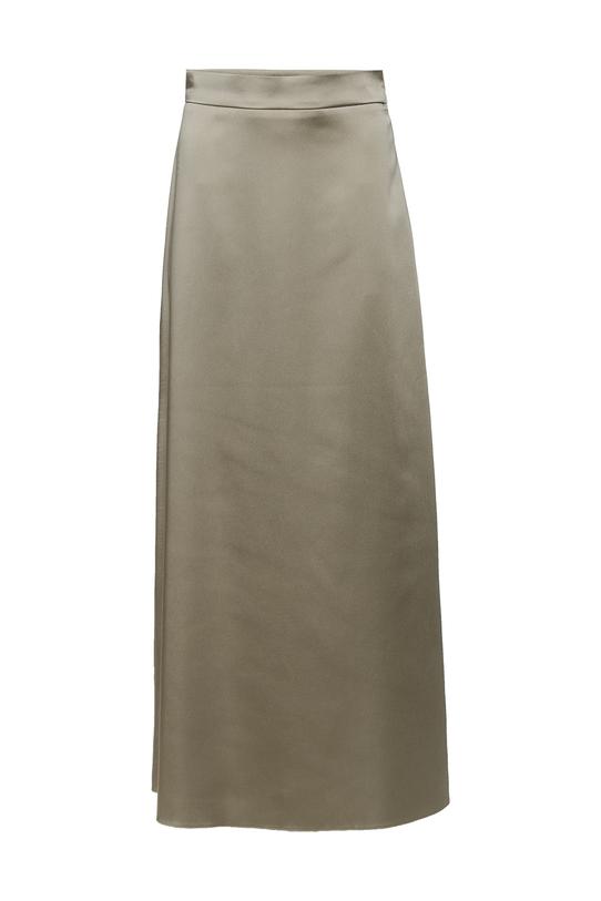 Długa oliwkowa spódnica z eleganckiej satyny - 1