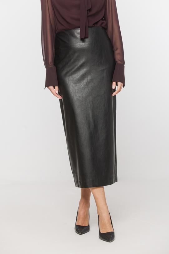 Długa spódnica z czarnej skóry ekologicznej - 2