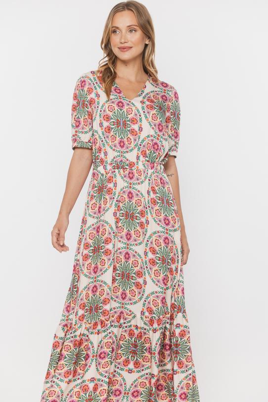 Długa wiskozowa sukienka boho z falbaną - 1