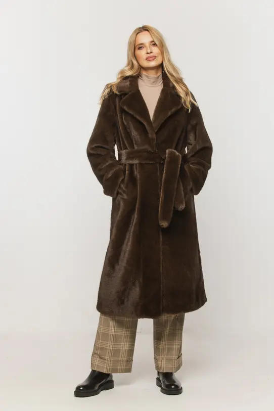 Wizualizacja Długie syntetyczne futro z klasycznym kołnierzem i haftkami