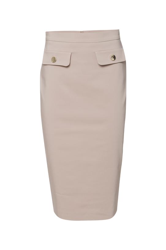Dopasowana beżowa spódnica z ozdobnymi patkami - 1
