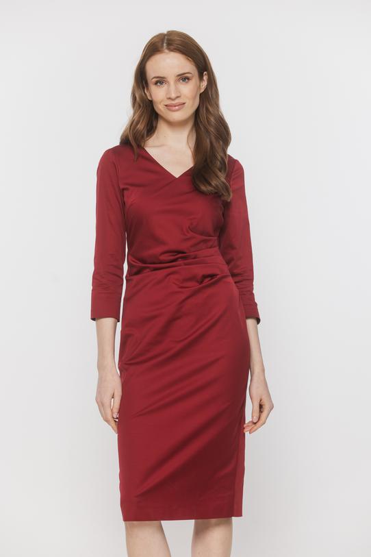 Dopasowana burgundowa sukienka z dekoltem w serek - 2