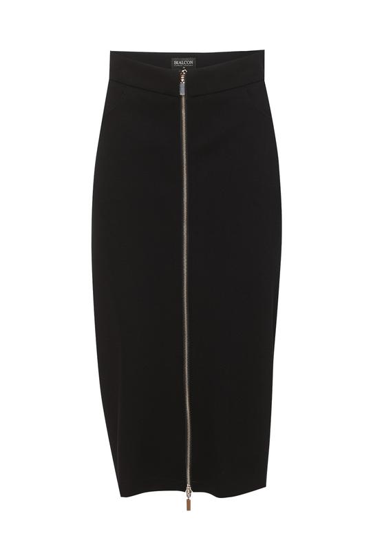 Dopasowana czarna spódnica midi z suwakiem i kieszonkami - 1