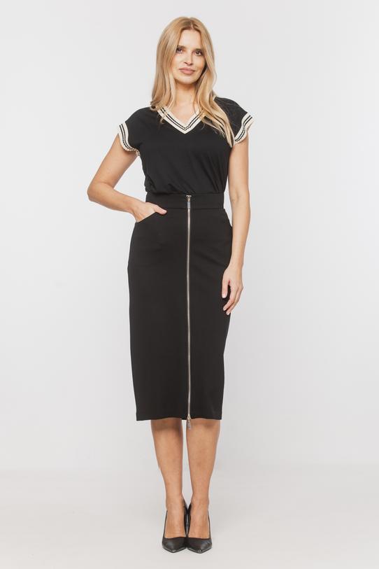 Wizualizacja Dopasowana czarna spódnica midi z suwakiem i kieszonkami