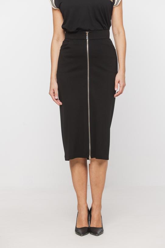 Dopasowana czarna spódnica midi z suwakiem i kieszonkami - 3