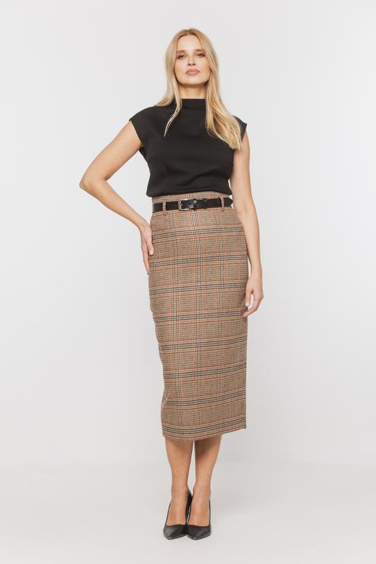 Wizualizacja Dopasowana spódnica z wełną w drobną kratkę