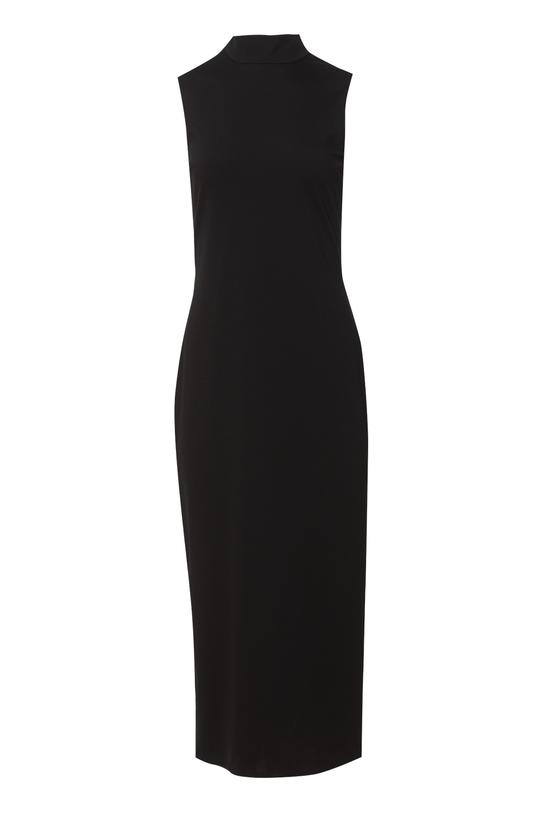 Dopasowana czarna sukienka midi ze stójką - 1