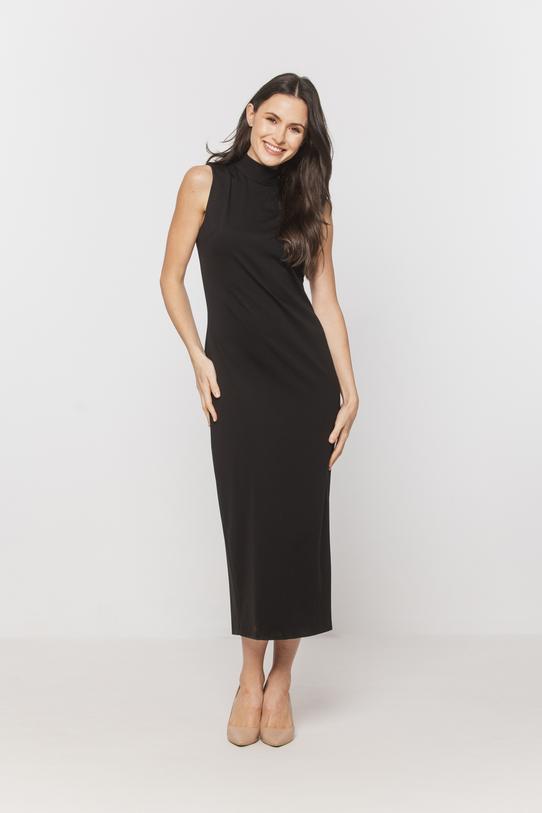 Wizualizacja Dopasowana czarna sukienka midi ze stójką