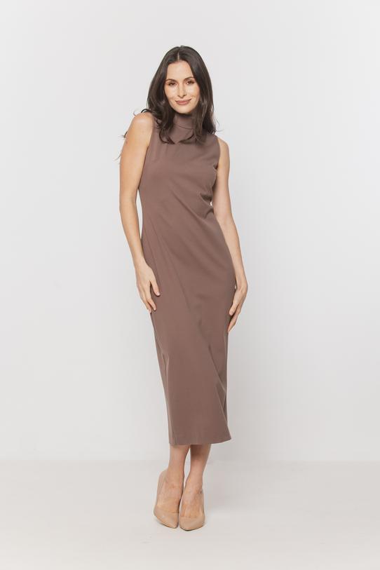 Wizualizacja Dopasowana sukienka z dzianiny w kolorze greige