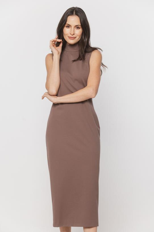 Dopasowana sukienka z dzianiny w kolorze greige - 2