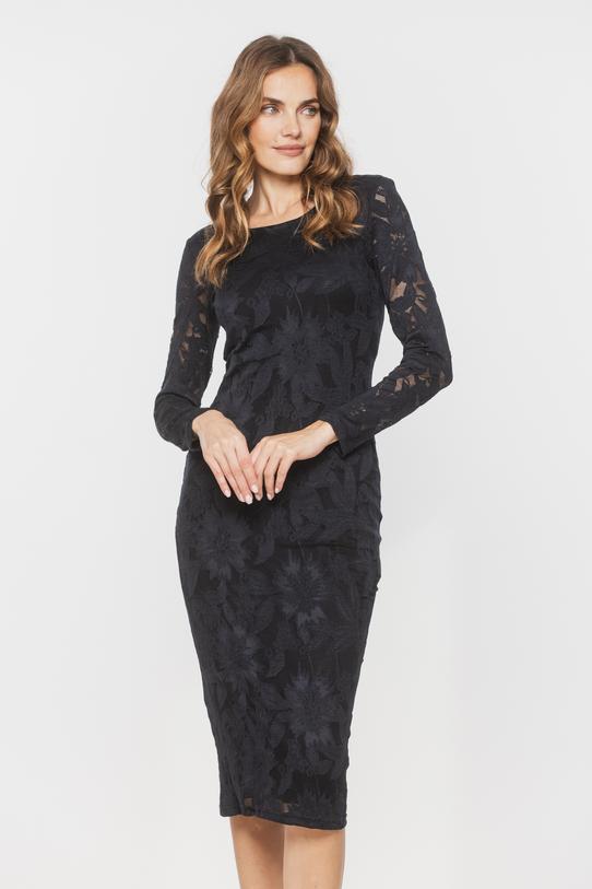 Dopasowana sukienka z elastycznej granatowej koronki - 2
