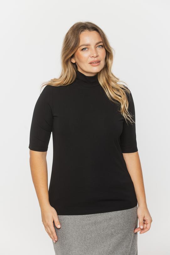 Dopasowany czarny półgolf z krótkim rękawem - 2