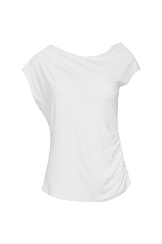 Dzianinowa bluzka ecru z kobiecym dekoltem woda - 1