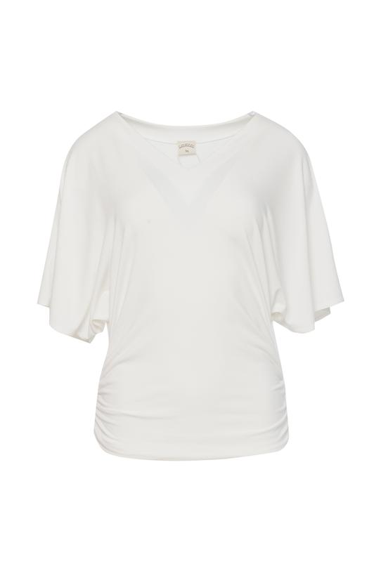 Dzianinowa bluzka ecru z motylkowym rękawem - 1