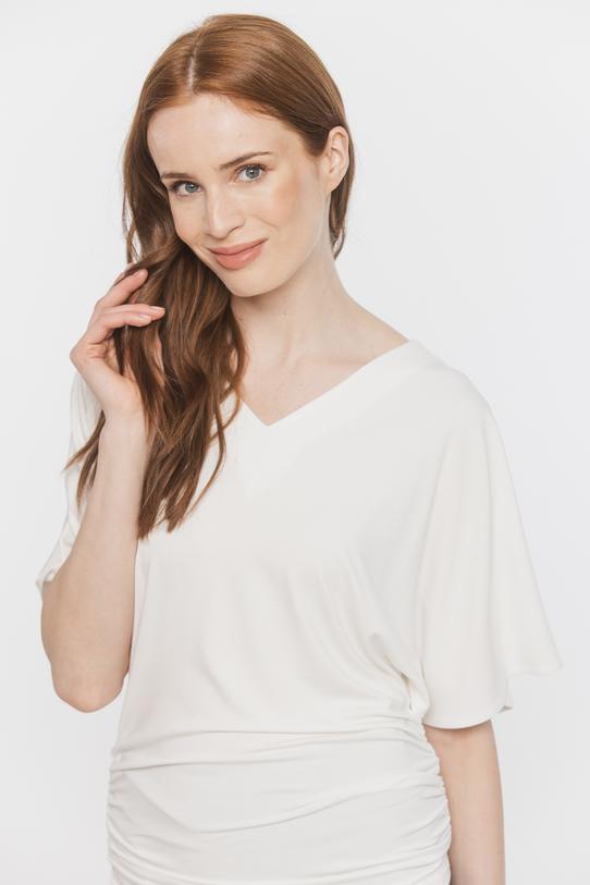 Dzianinowa bluzka ecru z motylkowym rękawem - 4