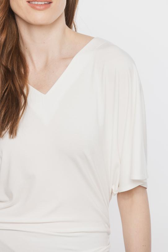 Dzianinowa bluzka ecru z motylkowym rękawem - 5