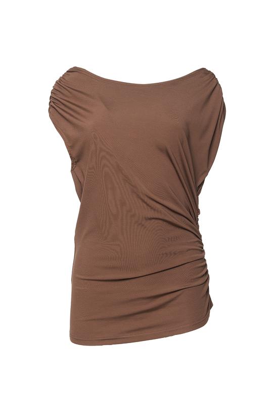 Dzianinowa bluzka z marszczeniami w kolorze ciepłego brązu - 1