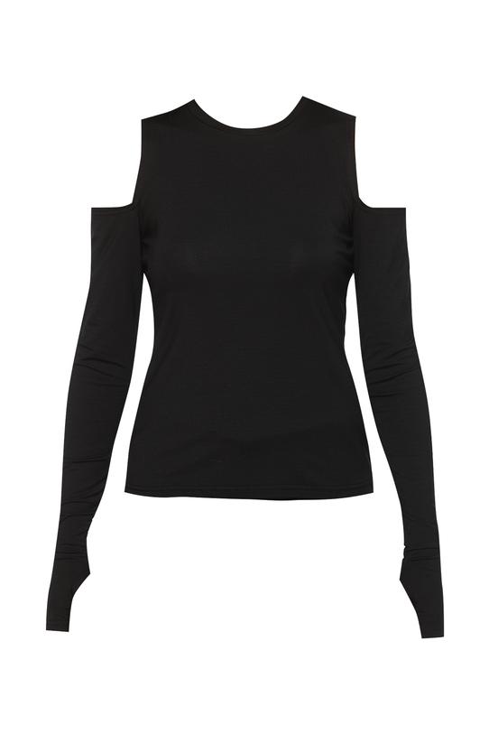 Dzianinowa czarna bluzka z odkrytymi ramionami - 1