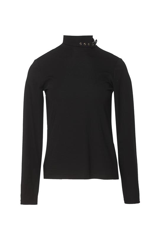 Dzianinowa czarna bluzka z ozdobnym półgolfem - 1