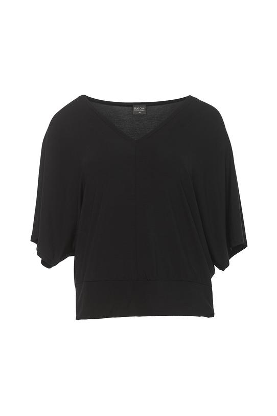 Dzianinowa czarna bluzka ze ściągaczem w talii - 1