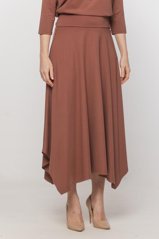 Dzianinowa rozkloszowana spódnica z wywijanym pasem - 4